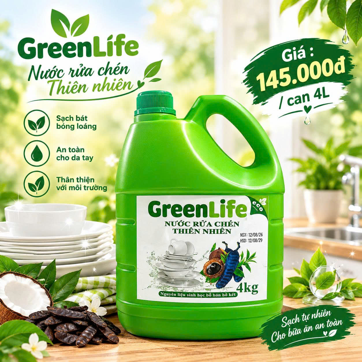 Nước Rửa Chén Thiên Nhiên Sinh Học Greenlife 4L