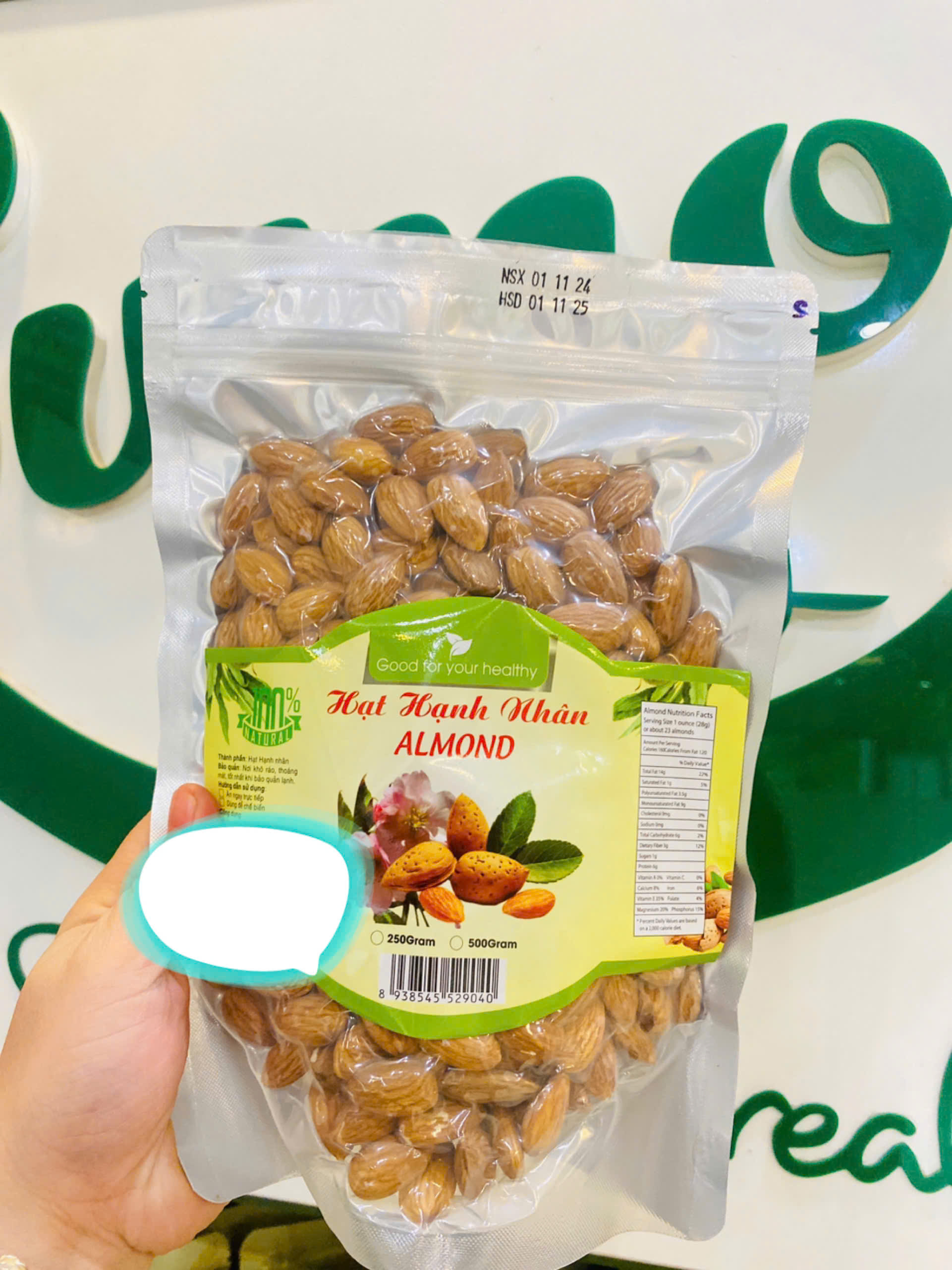 Hạnh nhân sống tách vỏ Mỹ 500gr